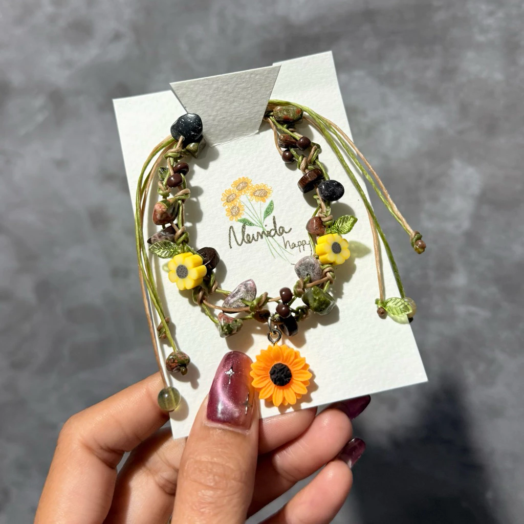 กำไลเชือกเทียน กำไลทานตะวัน พร้อมส่ง ✅ กำไลหิน กำไลหินแท้ จี้ทานตะวันกำไลไปงานดนตรีไปเเคมป์ปิ้ง กำไลแฮนเมด