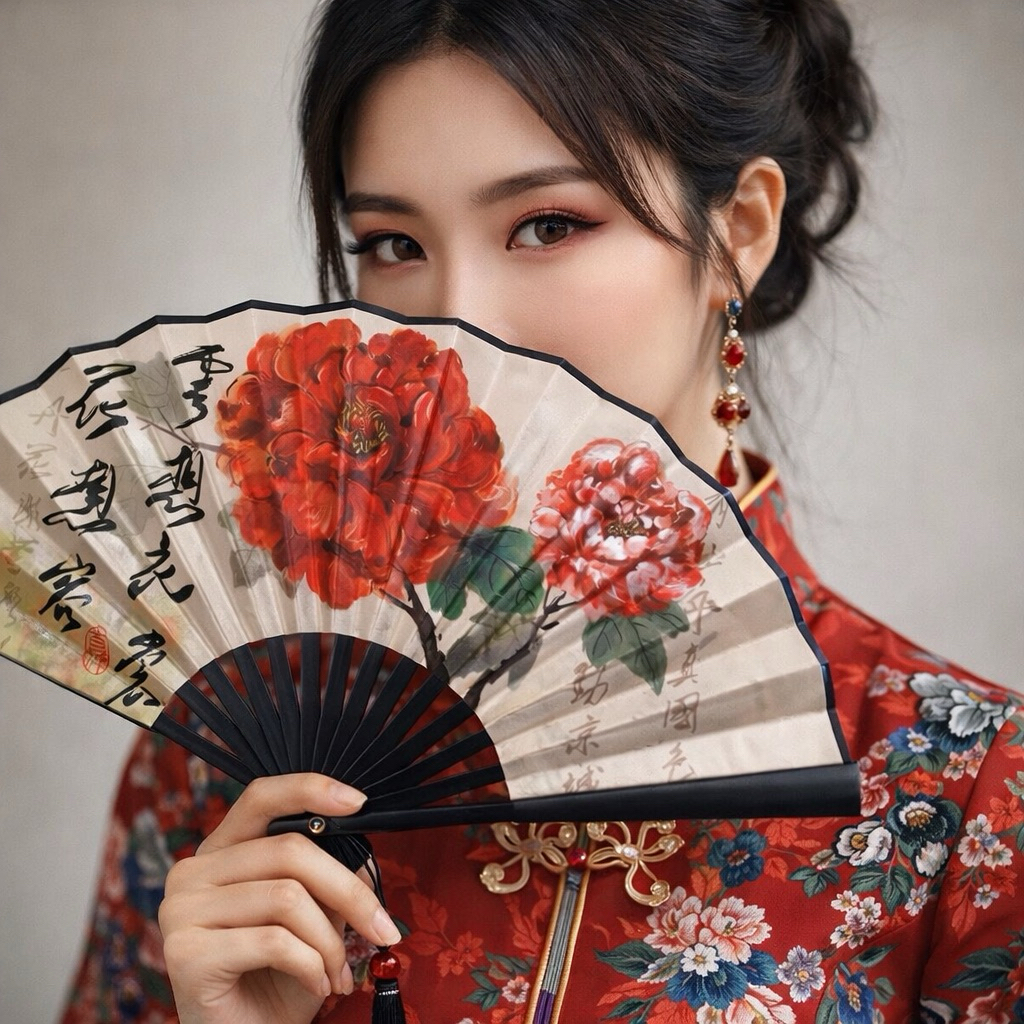 พัดจีนมงคล พู่กันจีน ลายเต่า/กวาง/ผีเสื้อ ภาพวาดจีนโบราณ ใช้ประดับ/ของขวัญเสริมดวง เสริมฮวงจุ้ย