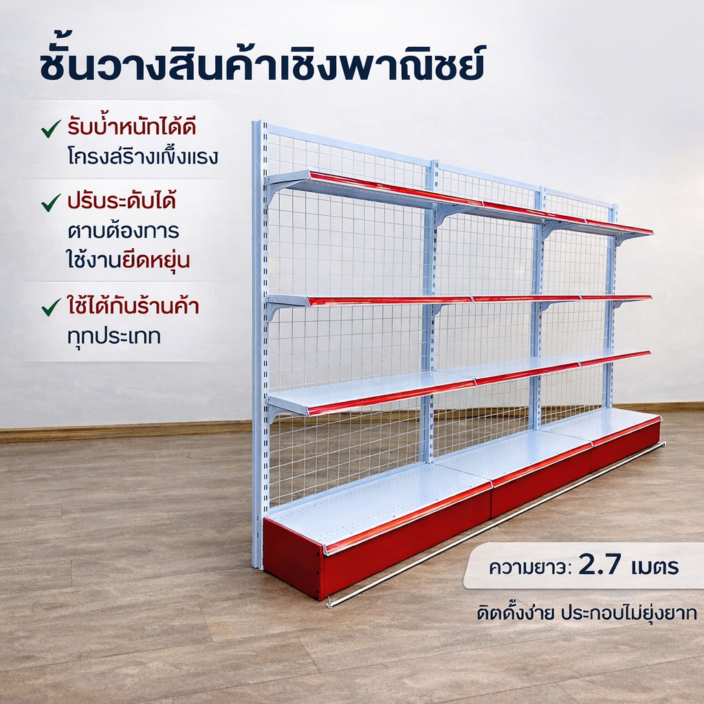 ชั้นวางสินค้ามินิมาร์ท ทำจากเหล็ก ใช้เปิดร้านซุปเปอร์มาเก็ต ร้าสะดวกซื้อได้ รับน้ำหนักชั้นละ50KG