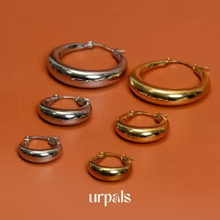 URPALS ต่างหูห่วง ต่างหูสายฝอ Stainless ชุบทอง 18K คุณภาพสูง ใส่อาบน้ำ ออกกำลังกายได้