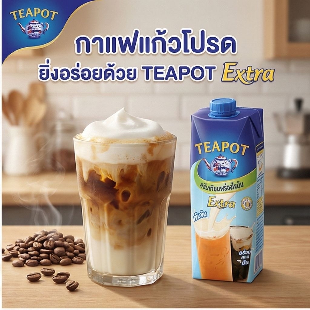 TeaPotExtra ทีพอท เอ็กซ์ตร้า นมข้นจืด ขนาด 1000 มล.×12 กล่อง.(ยกลัง). ราคา ถูกที่สุด ดีลบีเคเค แกลเลอรีภาพที่ 4