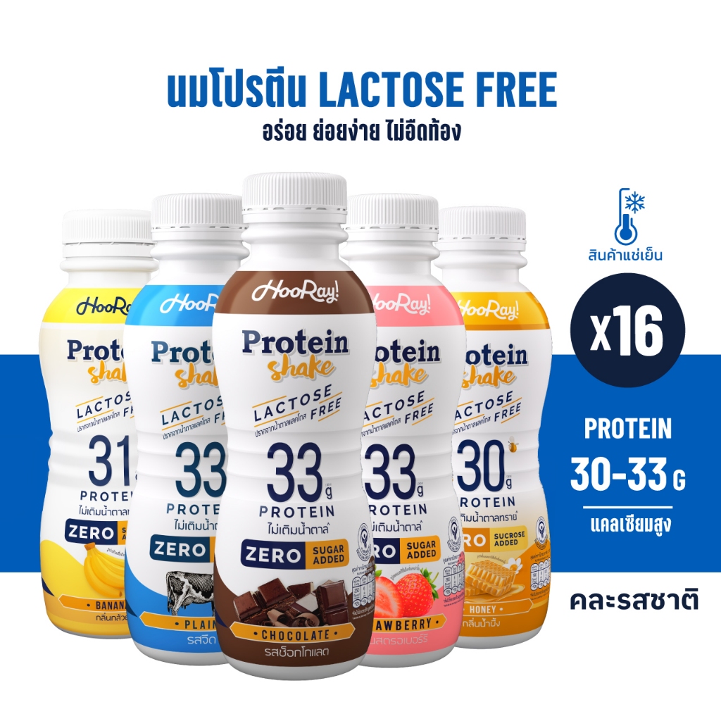 Hooray! Protein Shake Lactose Free นมโปรตีนสูตรเวย์ Pack 16 ขวด รอบส่งวันที่ 24-26 [BBF11/03/2026] สินค้า