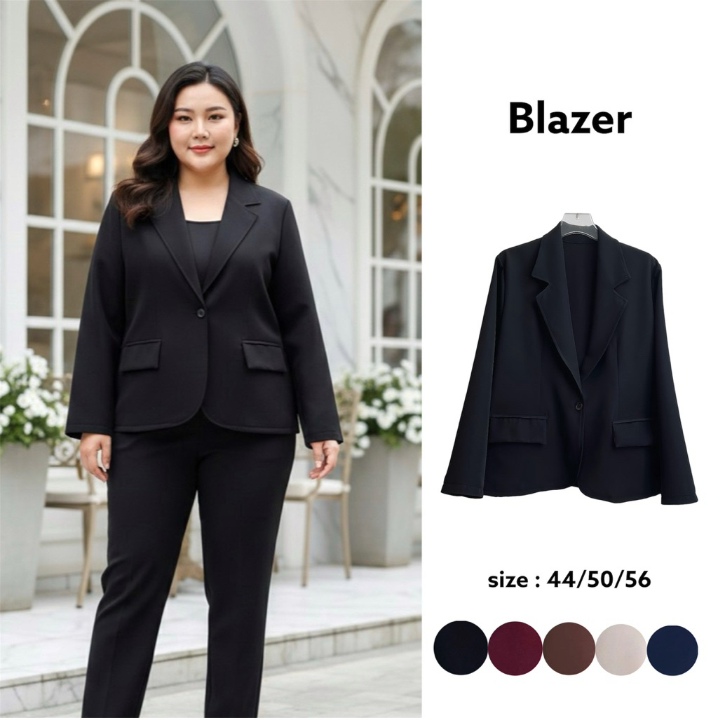 เสื้อสูทเบลเซอร์ผู้หญิง กระเป๋าใช้งานจริง สูทสาวอวบ ทรงทำงาน อก44-56