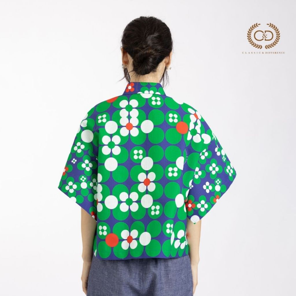 C&D blouse Dot flowers Green Short sleeve Green เสื้อผู้หญิง ดอท ฟลาวเวอร์ กรีน แขนสั้น สีเขียว CC6ZGR - รูปที่ 2