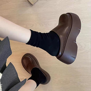 พร้อมส่งจากไทย รองเท้าแตะขี้เกียจ หนังพียูนิ่ม ส้นหนา7cm รอง…