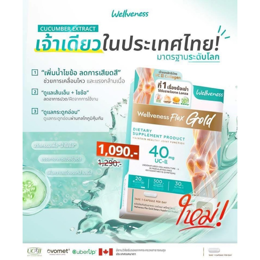 [New Package ปรับสูตรใหม่] ส่งฟรี ผลิตภัณฑ์เสริมอาหาร เวลวีเนส เฟล็กซ์ โกลด์ Wellveness Flex Gold บำรุงกระดูก ไข ข้อ