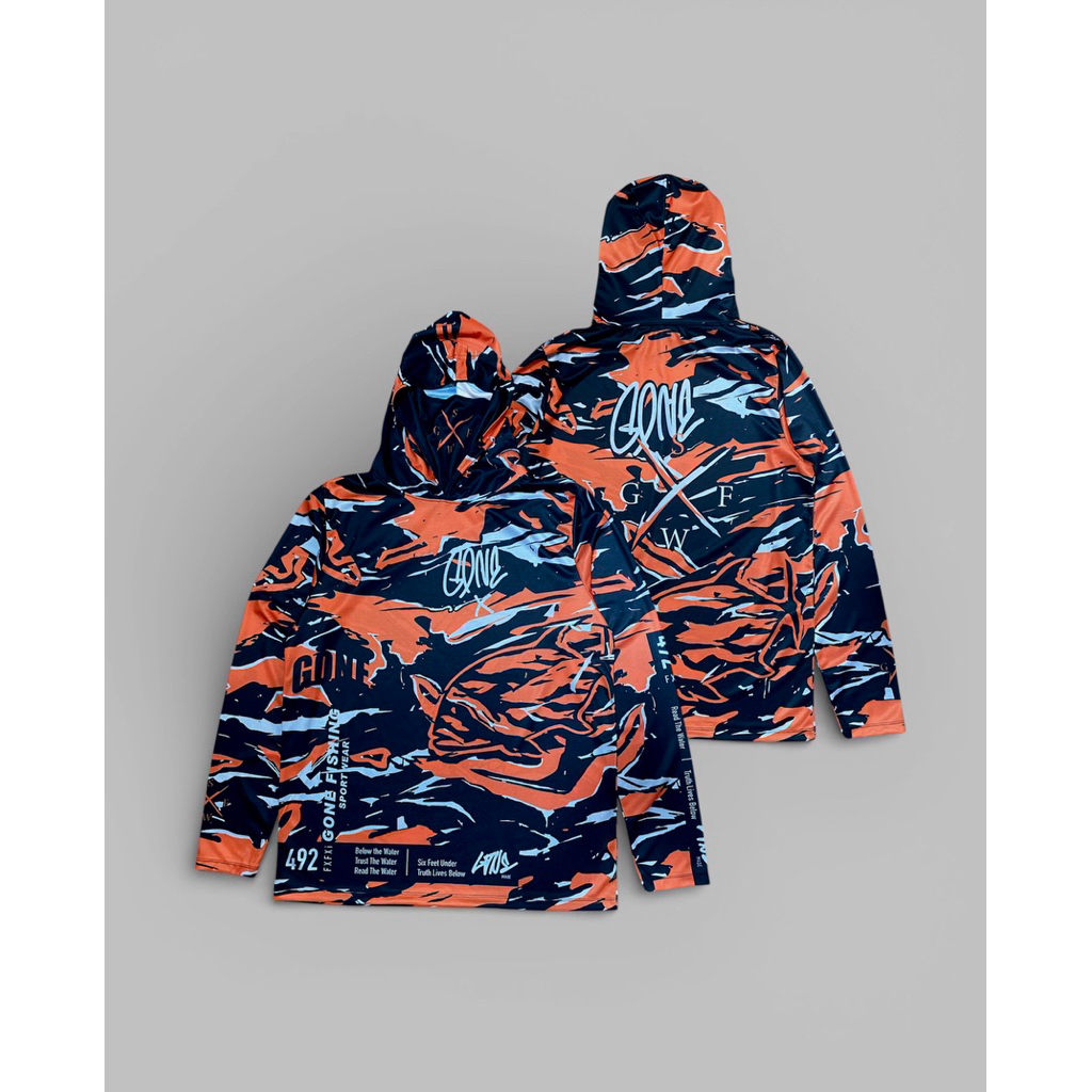 เสื้อตกปลาแขนยาวฮู้ด ลาย Burnt Horizon