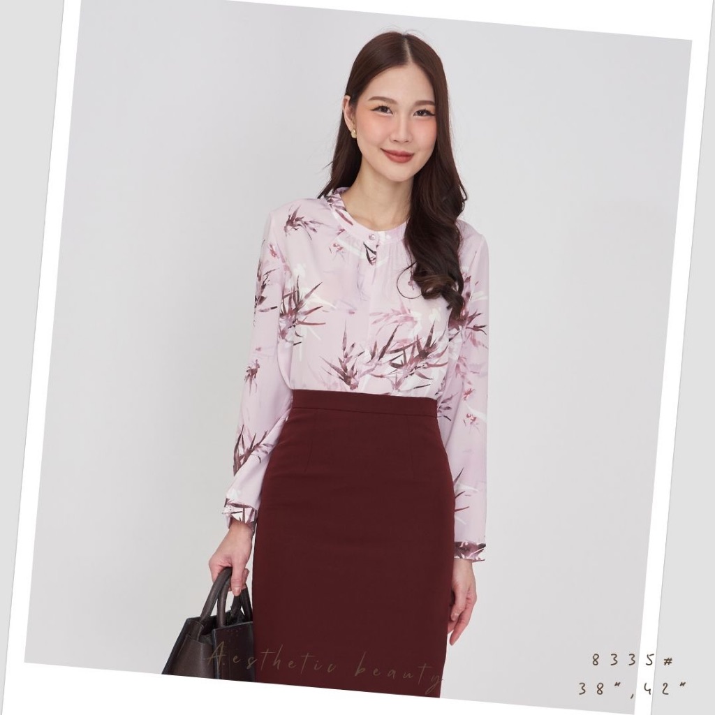 Laboratory เสื้อ 8335# เสื้อคอกลมรูดคอ ผ้าพิมพ์ลายแขนยาว