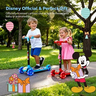 Disney สกู๊ตเตอร์เด็ก ล้อไฟ LED 3 ล้อ พับเก็บได้ ปรับระดับความสูงได้ เล่นสนุกปลอดภัยสำหรับเด็ก Kids Scooter