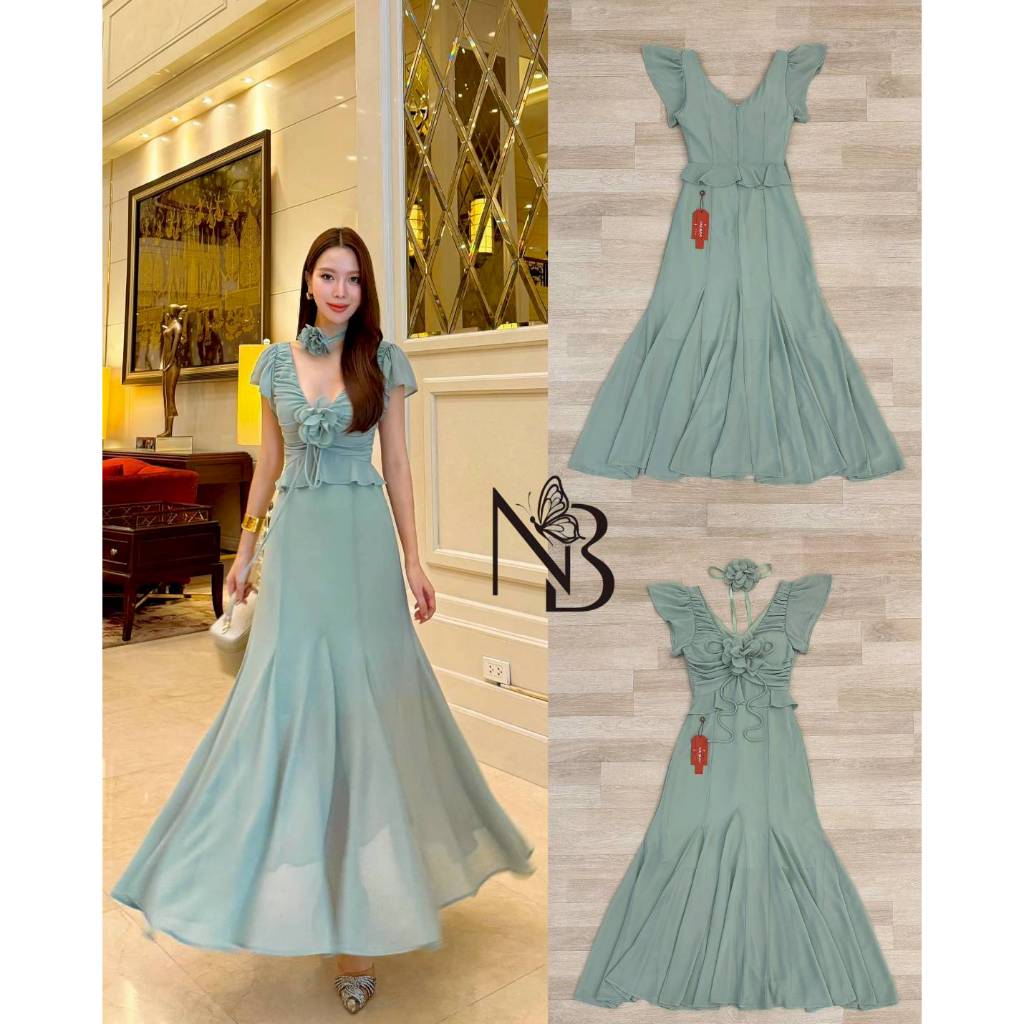 NABI Maxi dress ผ้าชีฟอง ชุดมีซับในและฟองน้ำ งานซิบหลัง