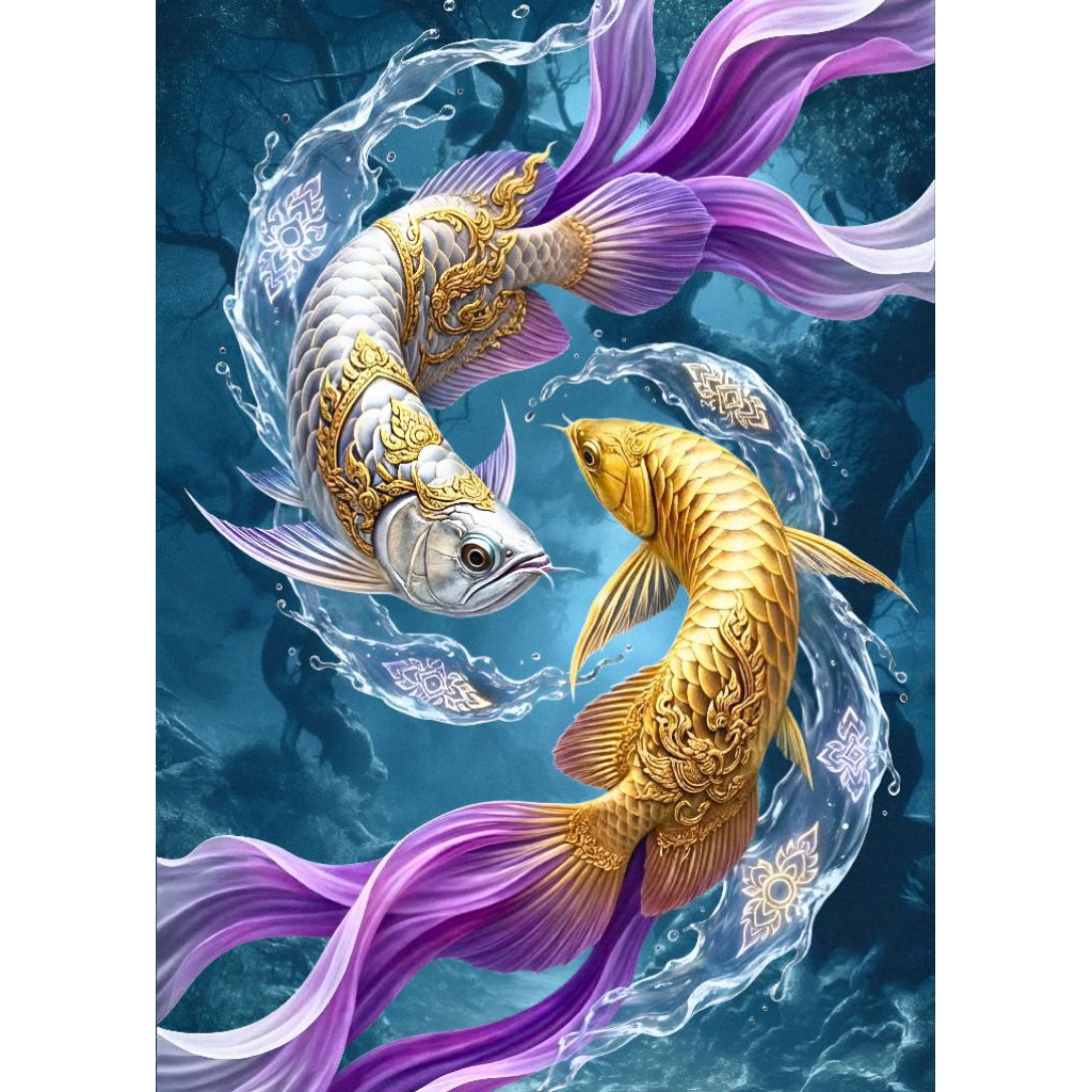 รูปโปสเตอร์  ปลามังกร  กระดาษหนา 200 แกรม ไม่มีกรอบ ภาพมงคล เสริมฮวงจุ้ย ตบแต่งบ้านขนาด A3 (29.7*42 