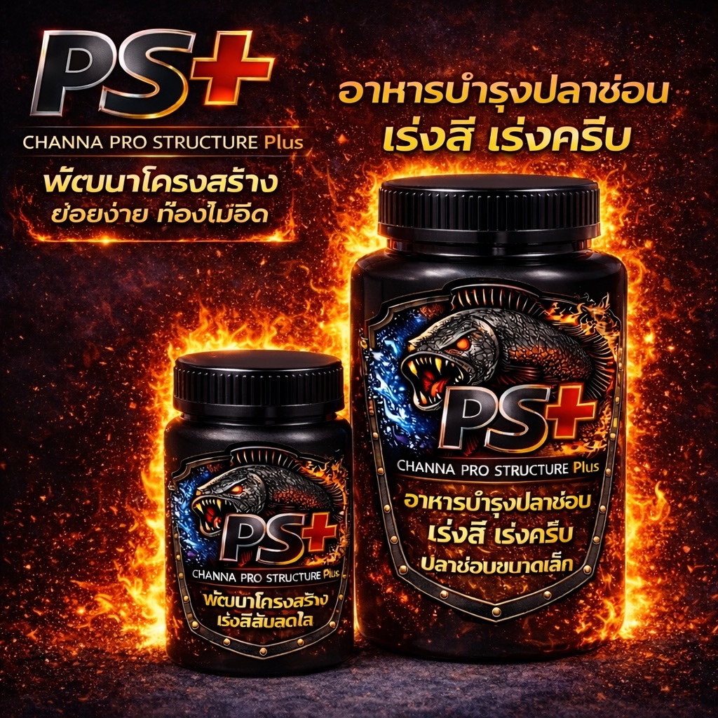 อาหารปลาช่อน ปลากั้ง สูตรเร่งสี เร่งฟิน พัฒนาโครงสร้าง PS+ CHANNA PRO STRUCTURE PLUS เม็ดขนาดเล็ก