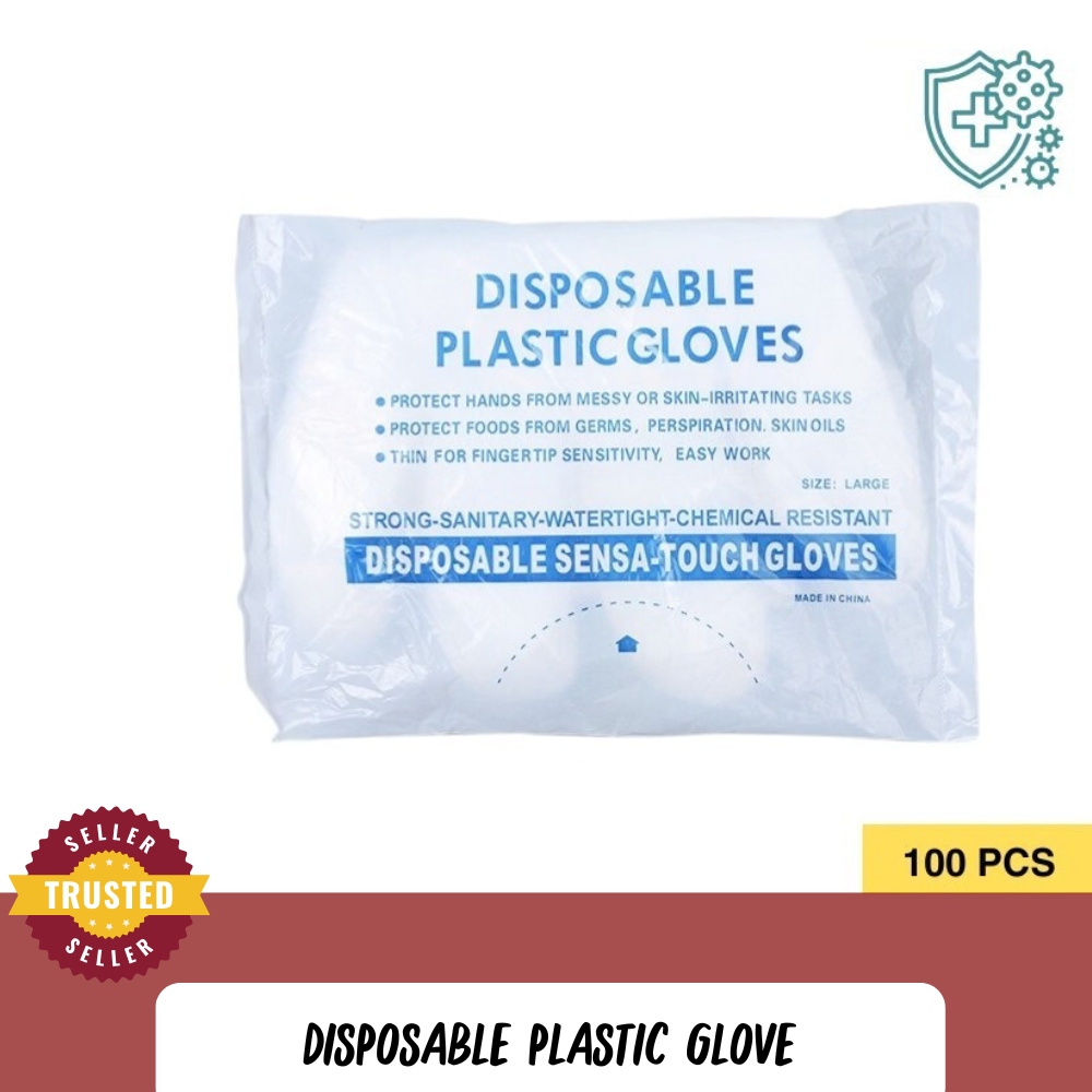 PE Gloves ถุงมือ พลาสติกใส 0.6 กรัม/ชิ้น หนา ดี สารพัดประโยชณ์ ขนาดมาตรฐาน เเพ็คละ 100 ชิ้น disposable food grade