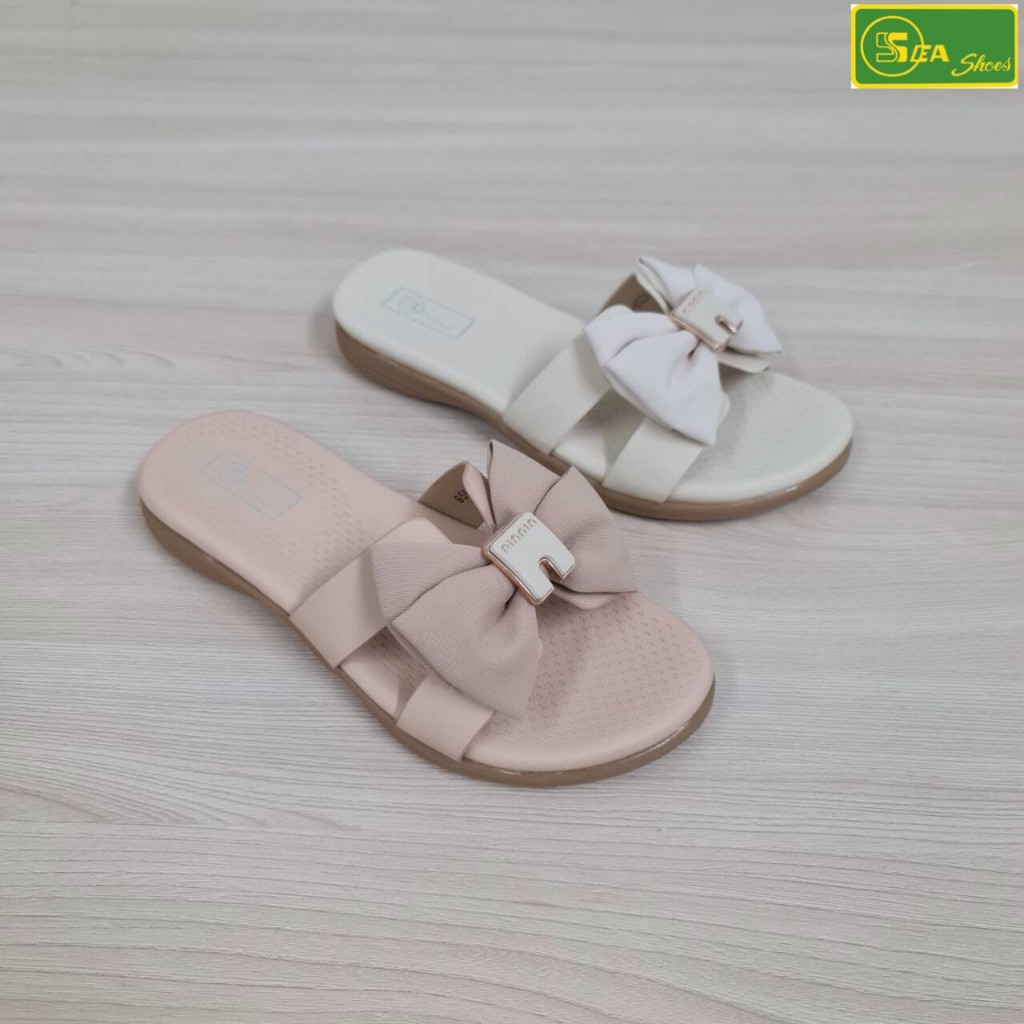 SEA Shoes(ซีชูส์) 9566-020 รองเท้าผู้หญิง แตะสวมส้นแบน หน้ากว้าง ใส่สบาย