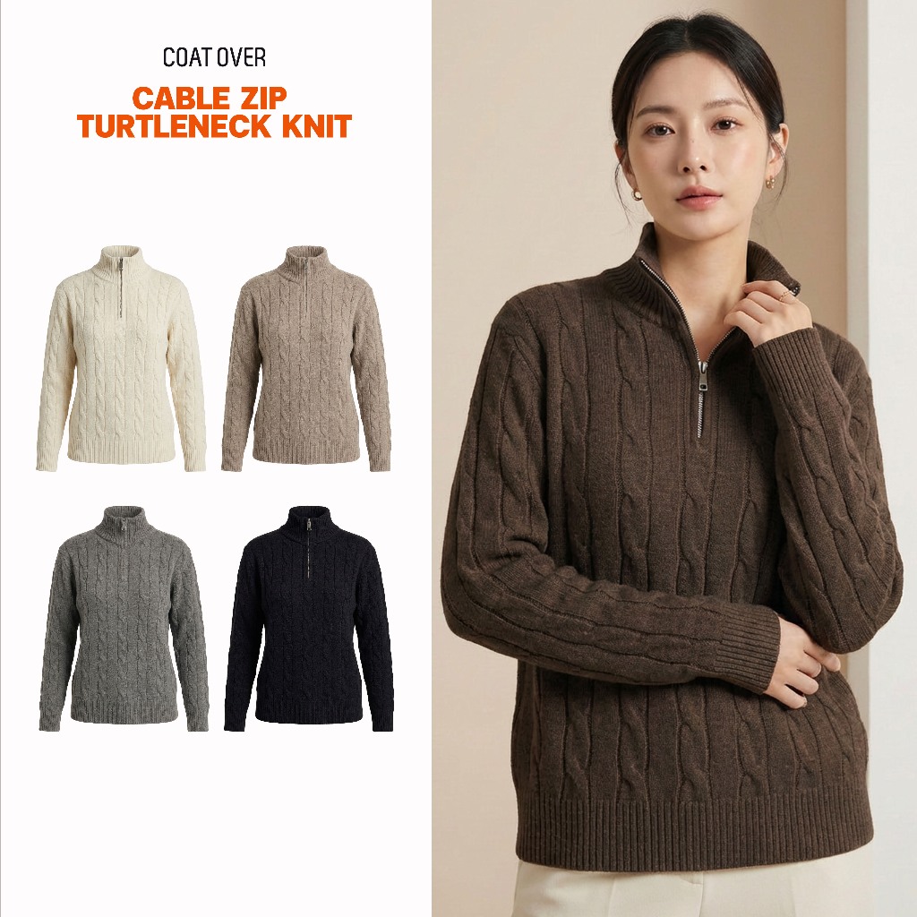 CO1227 | Cable Zip Turtleneck Knit