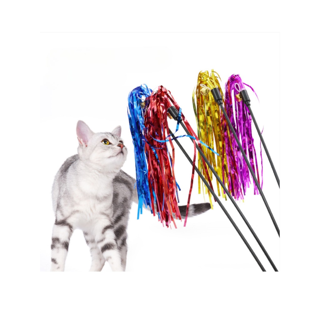 PP-1661 ไม้ตกแมวริบบิ้นวิปวัป ไม้ล่อแมว มีกระดิ่ง สีสวย น้องเพลิน กระโดดไม่หยุด 🎀🔔 พร้อมส่ง