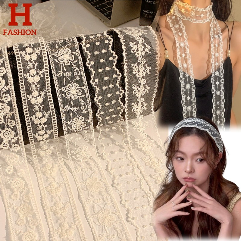 HOT FASHIONพร้อมส่ง ริบบิ้นยาวผ่านุ่มนิ่ม ลวดลายลูกไม้ สไตล์สาวเกาหลี(VO-49)