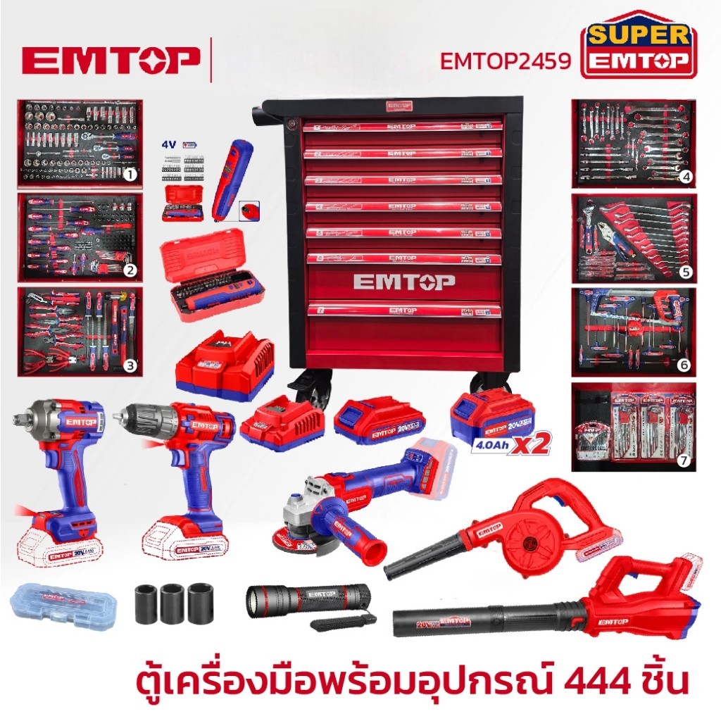 EMTOP ตู้เครื่องมือพร้อมอุปกรณ์ 444 ชิ้น รุ่น EMTOP2459