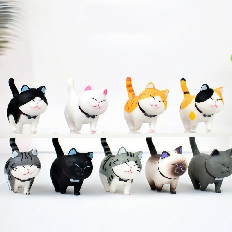 โมเดลแมวน่ารัก ฟิกเกอร์แมว art toy รูปแมวอ้วนน่ารัก ขนาดเล็ก สําหรับตกแต่งบ้าน และสวน 18 ชิ้น - รูปที่ 2