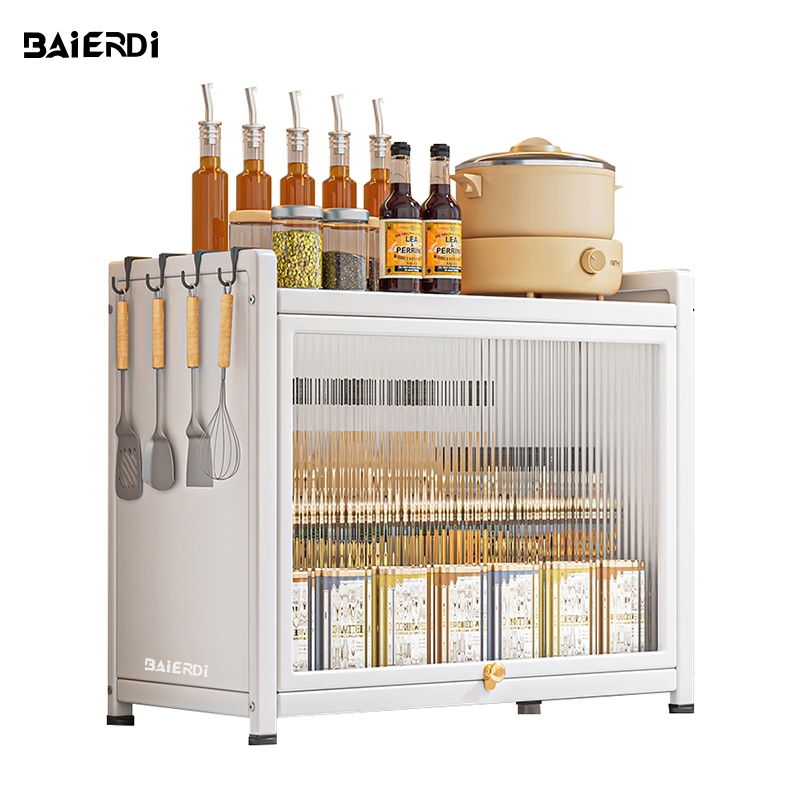 BAIERDI MALL ชั้นวางเครื่องปรุงอาหารในครัว ชั้นวางเครื่องปรุงกันฝุ่น ชั้นวางเครื่องปรุงหลายชั้นในครัวเรือน ตู้เก็บของเคร