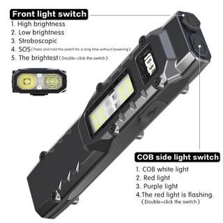 ไฟฉายขนาดเล็ก USB ชาร์จ 1000mAh 2500 ลูเมน LED ไฟฉายสว่างเป็นพิเศษ EDC โคมไฟตั้งแคมป์กลางแจ้ง Floodlight