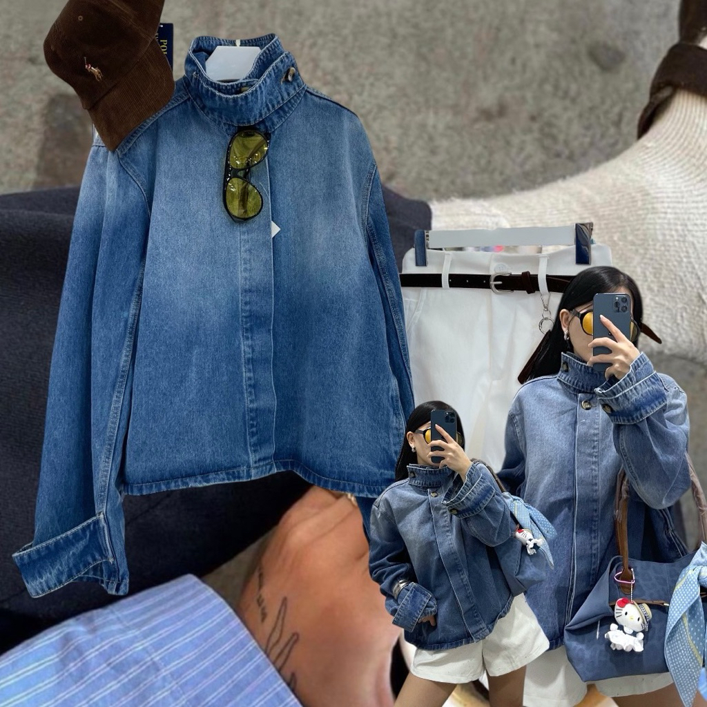 เปิดพรี🚩funnel jean jacket.💙 jacket คอปีน เนื้อผ้ายีนส์ ผ้าหนานุ่ม เป็นทรงสวย เล่นดีเทลไล่ shade สี 