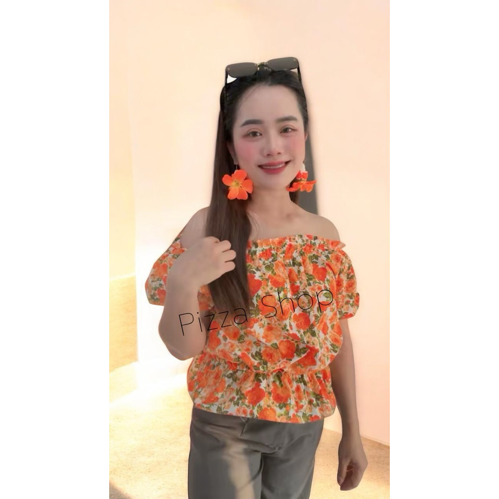 เสื้อลายดอกเสื้อทองกวาวแขนนตุ๊กตาสีสวยมากสำหรับผู้หญิง(ขนา รูปที่ 5