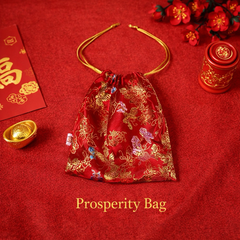 กระเป๋าหูรูดผ้าซาตินลายมงคล •BK-TIN HANDMADE•  ถุงผ้าใส่ของขวัญ ตรุษจีน Lucky Drawstring Bag - รูปที่ 7