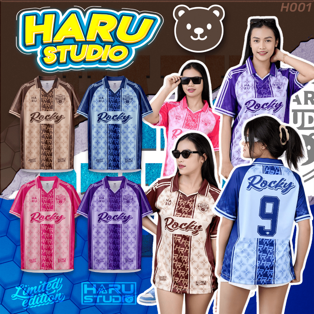 HARU เสื้อกีฬาคอปกพิมพ์ลาย ใส่ได้ทั้งหญิงและชาย ผ้าพิเศษ ไม่ต้องรีด