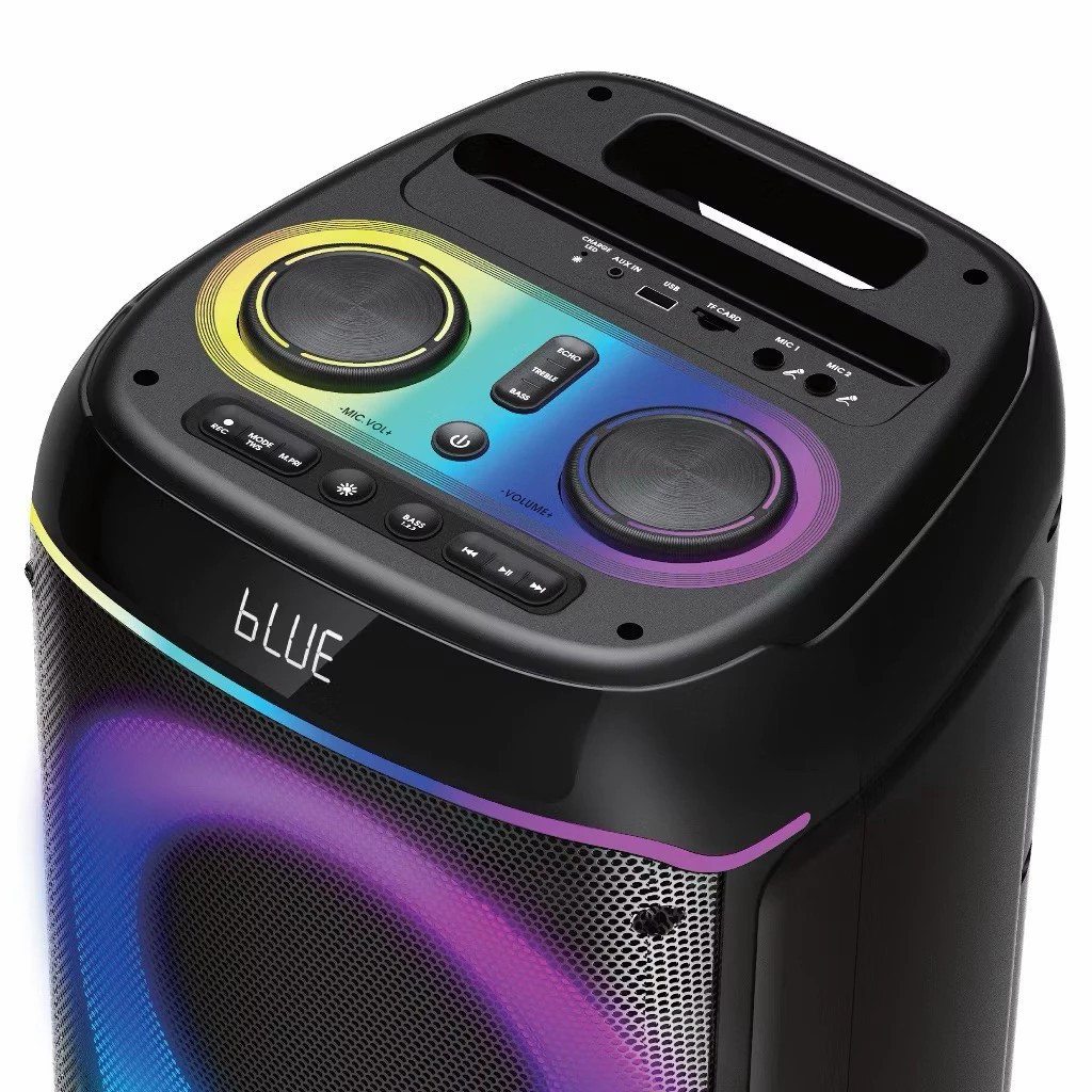 AJ X1000 ลำโพงปาร์ตี้ 150W ดอก 8" 2ดอก ไมค์ลอย 2 ตัว ไฟ RGB TWS บันทึกเสียง USB/SD/AUX แบต 4000mAh