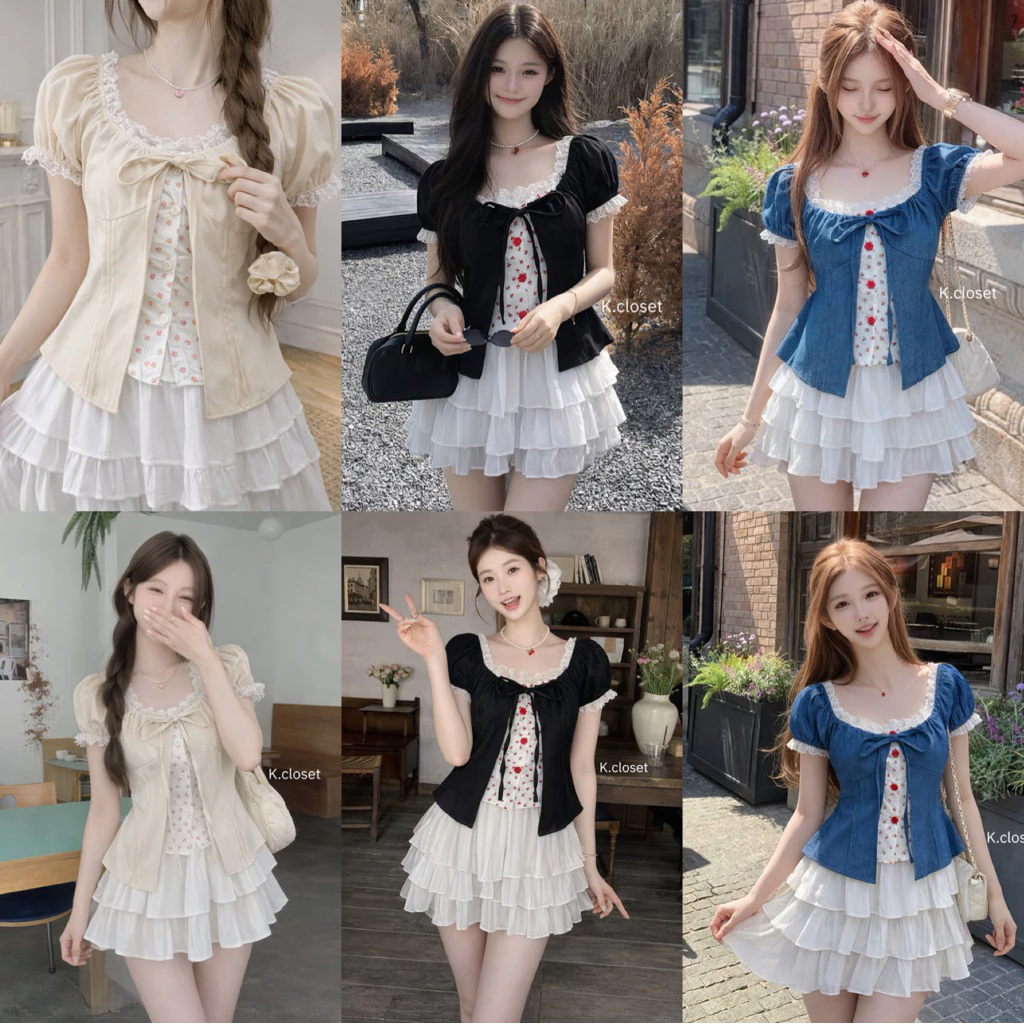 เสื้อแขนตุ๊กตาผูกโบว์หน้า แต่ง 2 ชั้น อก 28-40 นิ้ว thumbnail 10