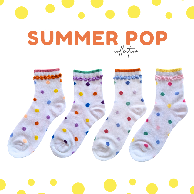 ✨🟠 ถุงเท้าข้อกลางลายสีสดใสสไตล์ซัมเมอร์  คอลเลคชั่น “Summer Pop” 🟠 ✨