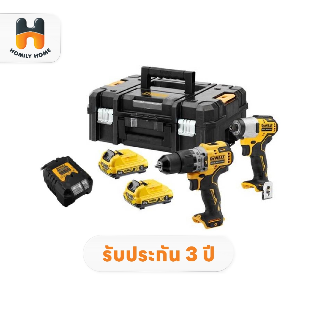 DEWALT ชุดสว่านกระแทก DCD706 + ไขควงกระแทก DCF801 12V ไร้แปรงถ่าน รุ่น DCK2111L2T-B1