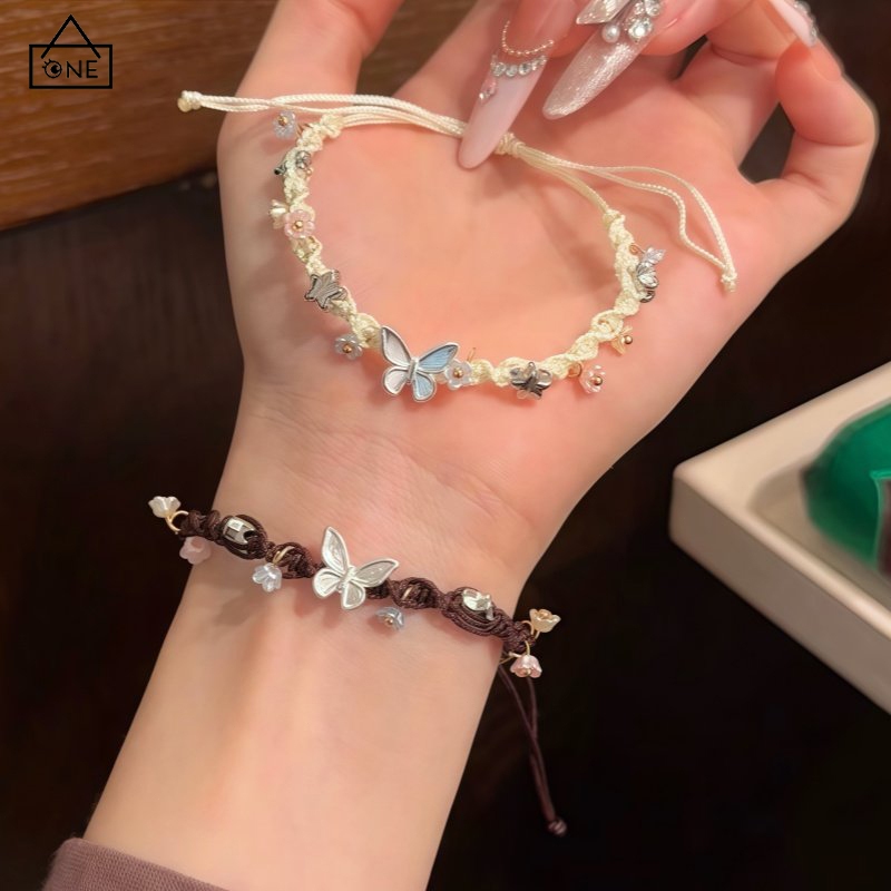 COD❤️สร้อยข้อมือเชือกถักผีเสื้อหวานปรับได้ระดับไฮเอนด์เครื่องประดับแฟชั่นสำหรับคู่รักของขวัญ-a.one