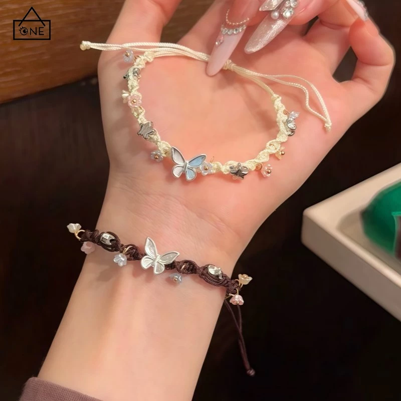 COD❤️สร้อยข้อมือเชือกถักผีเสื้อหวานปรับได้ระดับไฮเอนด์เครื่องประดับแฟชั่นสำหรับคู่รักของขวัญ-a.one