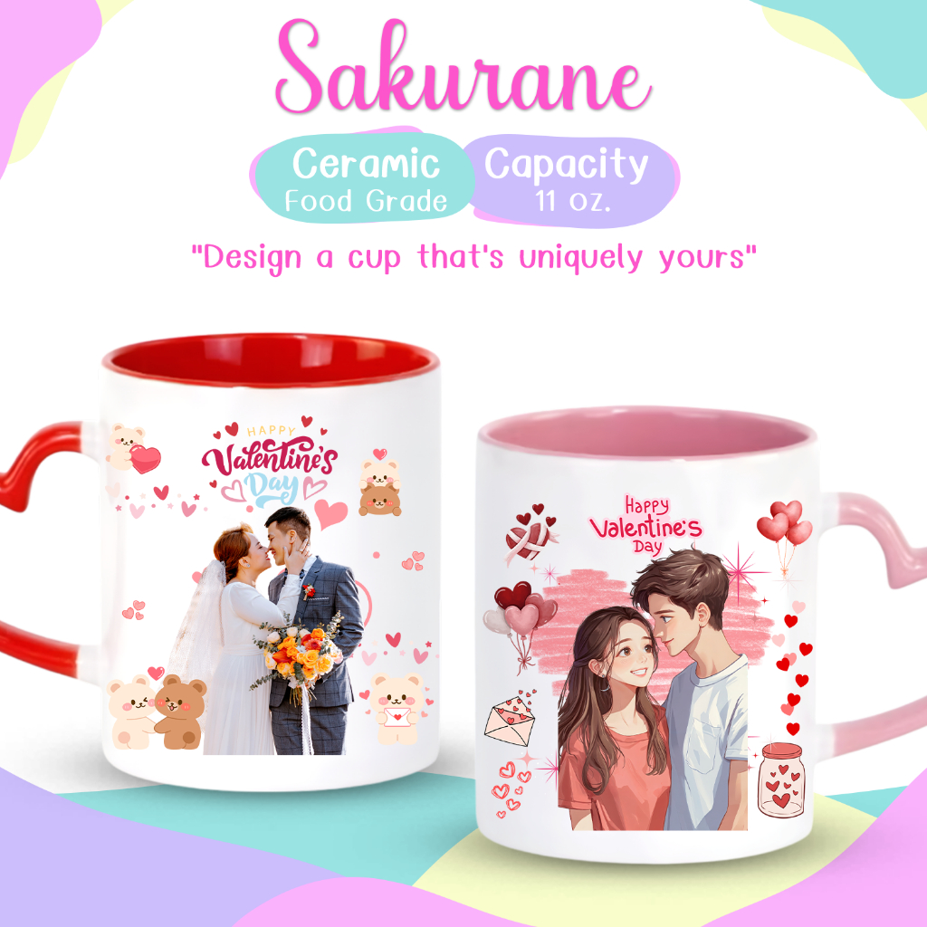 Sakurane แก้วคู่รัก แก้วสกรีนรูป วาเลนไทน์ Valentine's ออกแบบฟรี ขนาด 11oz. แก้วมัค ของขวัญให้แฟน