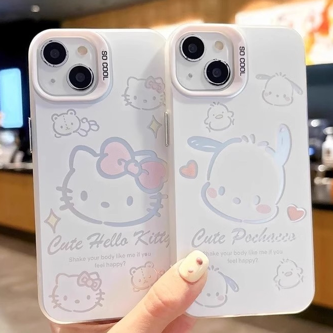 for เคสไอโฟน 13 12 11 iPhone 16 15 14 17 PRO MAX XR 7 8 15 16PLUS สไตล์คู่รัก เฮลโลคิตตี้กับโป๊แชโคแอปเปิ้ลโทรศัพท์ จัดส – โปรปัง