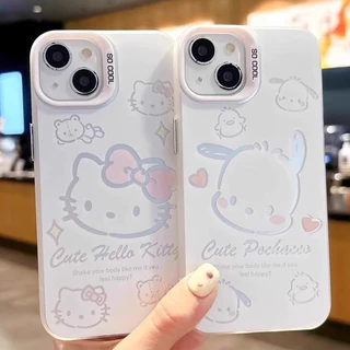 for เคสไอโฟน 13 12 11 iPhone 16 15 14 17 PRO MAX XR 7 8 15 16PLUS สไตล์คู่รัก เฮลโลคิตตี้กับโป๊แชโคแอปเปิ้ลโทรศัพท์ จัดส