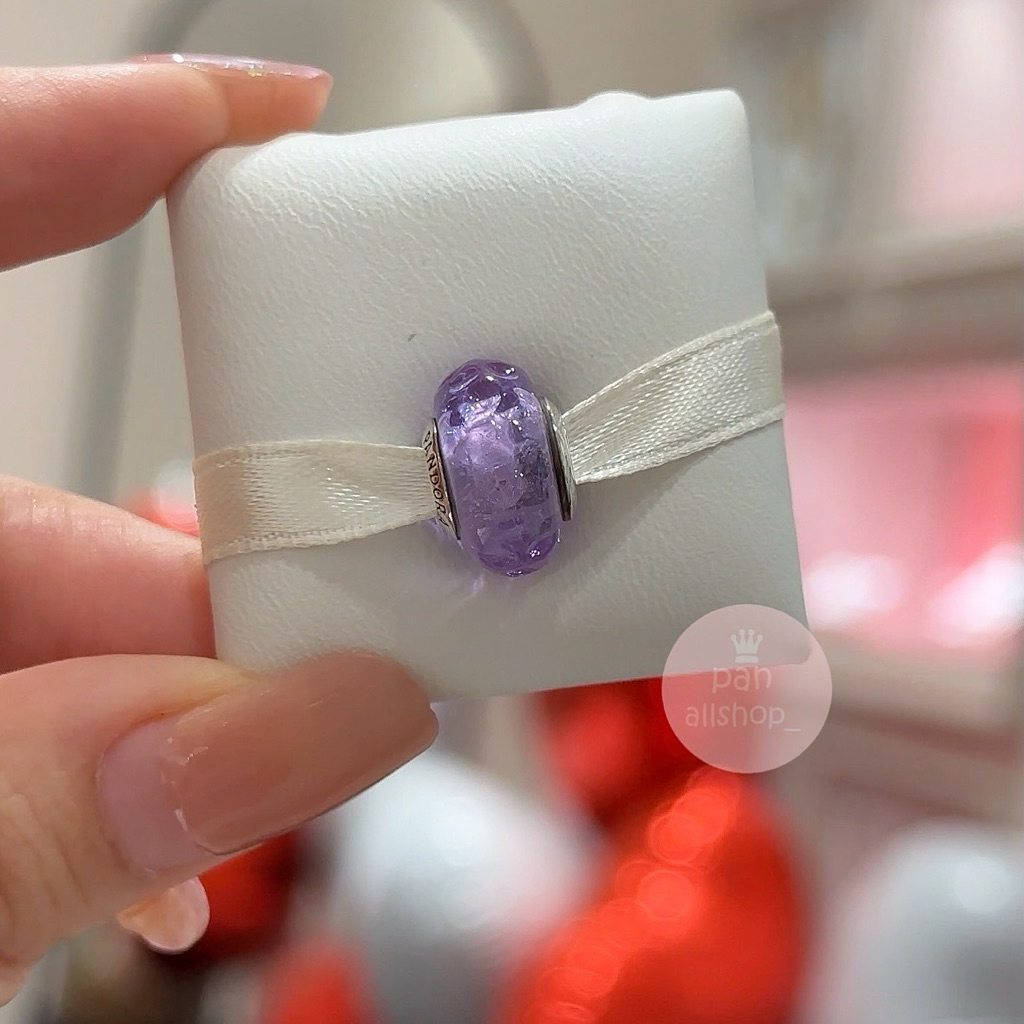 (ของแท้100%)❣️แถมกล่อง Pandora Wavy Lavender Murano มูม่วงเปลี่ยนสี