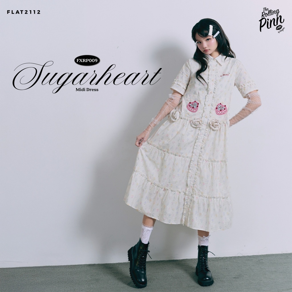 FLAT2112 : SUGARHEART MIDI DRESS เดรสยาวหวานๆ เดรสยาวลูกคุณ เดรสคอลแลปพิเศษ เดรสใส่เที่ยว เดรสใส่คาเฟ่ (FXRP009)