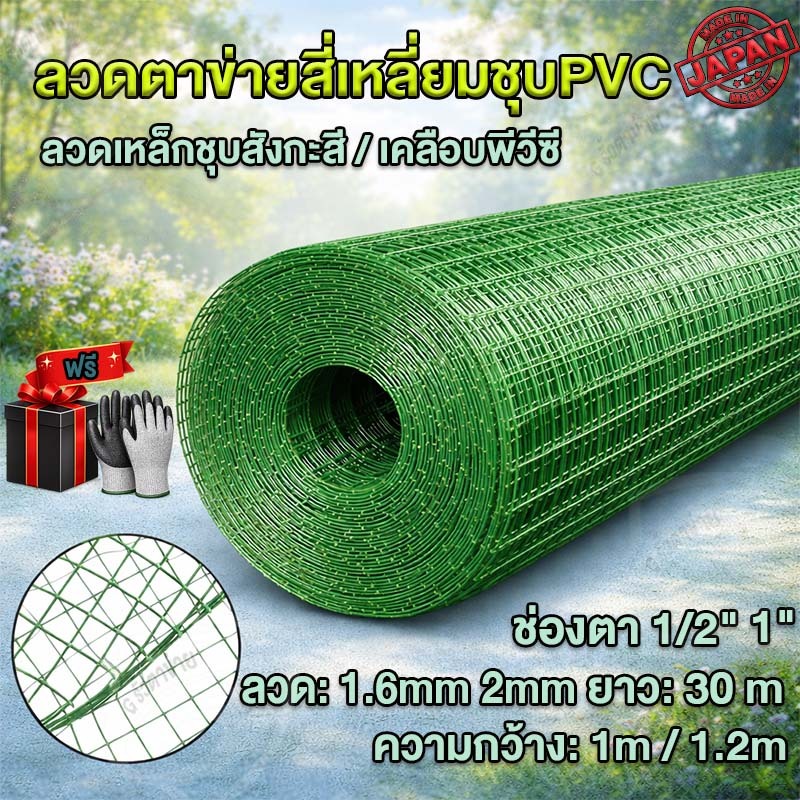 ตาข่ายสีเหลี่ยมชุบ PVC ลวดตะแกรงกรงไก่ เคลือบพีวีซี ตา1/2นิ้ว ตาข่ายเหล็กชุบ กรงนก กรงไก่ กระรอก PVC wire mesh