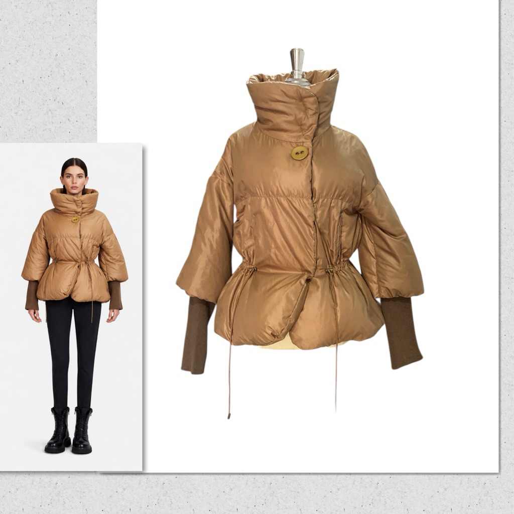 t h e o r y แท้ brown puffer down high neck jacketเสื้อกันหนาวขนเป็ดคอสูงสีน้ำตาลsize 2
