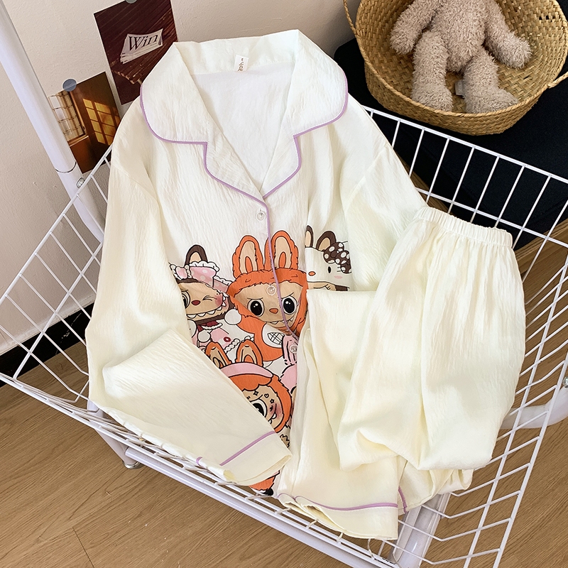 สติทช์ รูปแบบการ์ตูน ชุดนอน Two-Piece แขนยาว กางเกงขายาว เมฆรู้สึกผ้า สวมใส่สบาย เหมาะสำหรับผู้หญิง จัดส่งด่วน - รูปที่ 4