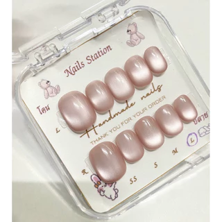 เล็บสีชมพูนู้ด เล็บลูกแก้ว Water Light JMY04 เล็บเจลสำเร็จรูปพร้อมติด เลือกทรงได้ งานแฮนด์เมดสีเจลคุณภาพสูง ฟรีกาว-ตะไบ