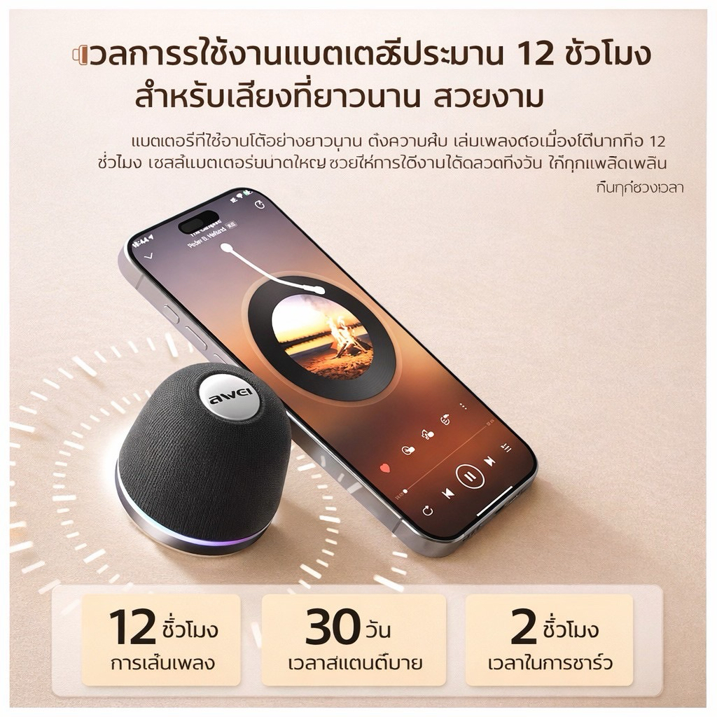AWEI KA21 ลำโพงบลูทูธแม่เหล็ก Mini Wireless Speaker 5W | Bluetooth 5.3 | เสียงดัง พกพาง่าย