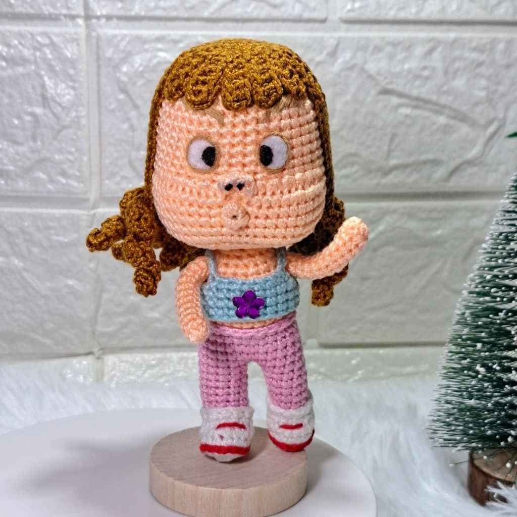 ตุ๊กตาน้องบูด น้องบูด งานถักโครเชต์ พวงกุญแจ ตุ๊กตาไหมพรม Crochet Moody Doll Girl