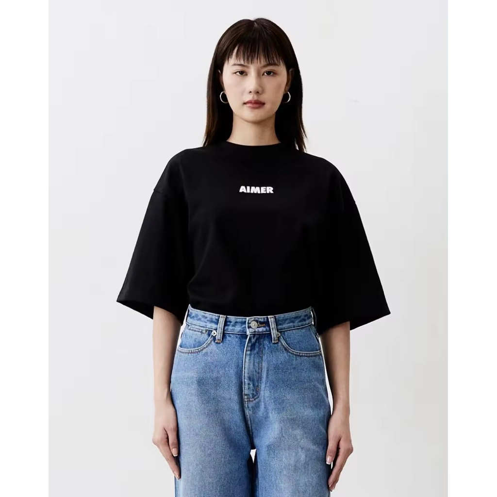 [พร้อมส่ง] AIMER Logo T-Shirt เสื้อยืดโอเวอร์ไซส์ สกรีนลาย มือ1 ของแท้💯 สีดำ logo เล็ก