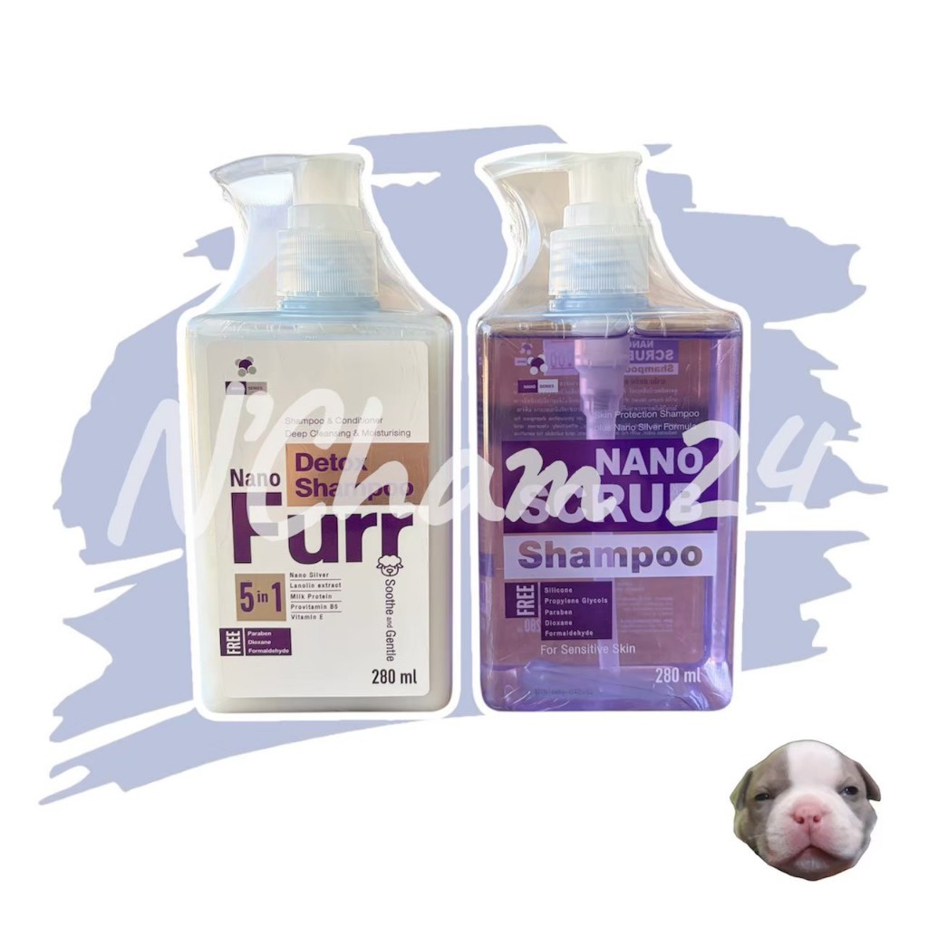 Nano Scrub / Furr Detox Shampoo 280 ml.แชมพูแมว และสุนัข สูตรฆ่าเชื้อโรค ลดกลิ่นตัว