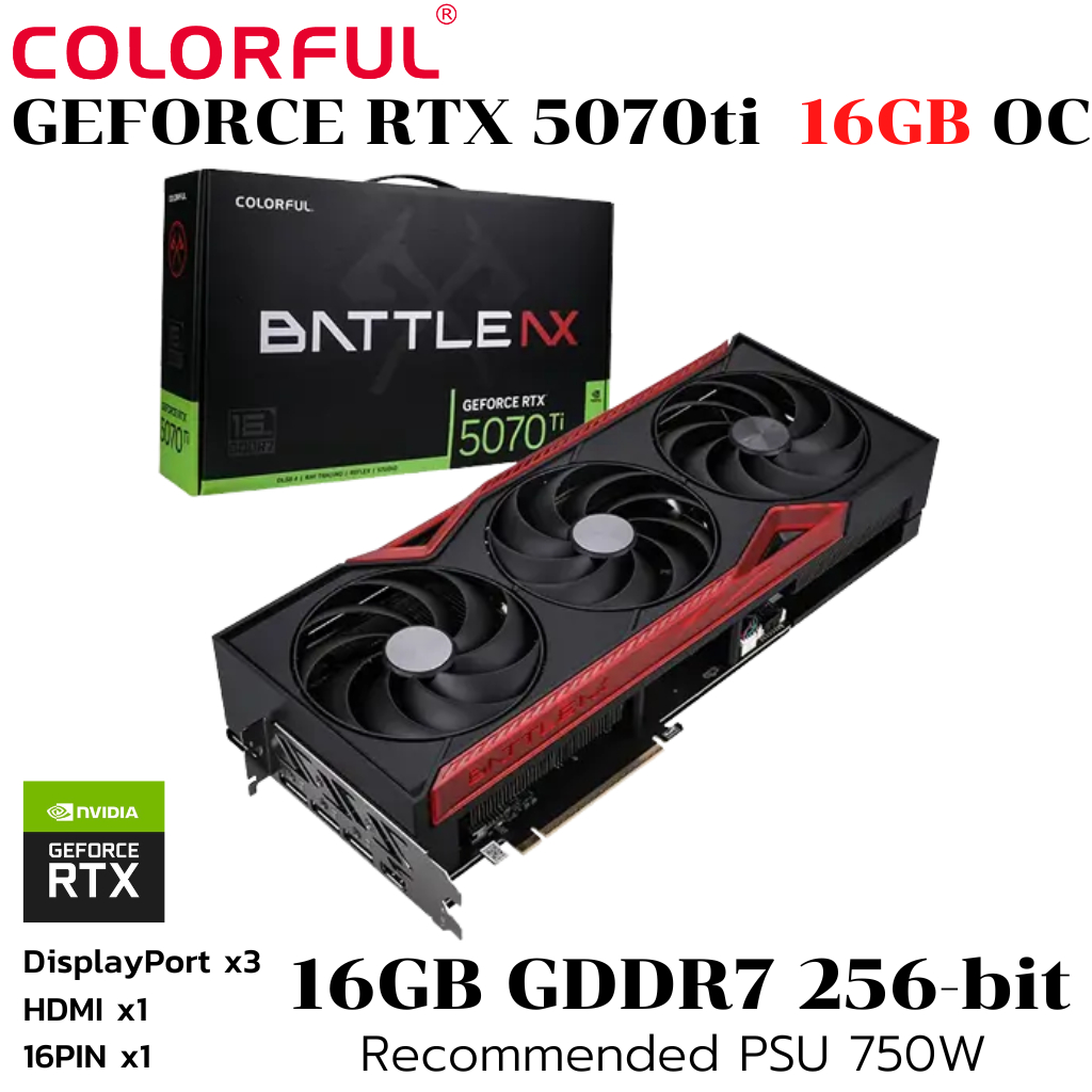 VGA (การ์ดแสดงผล) VGA COLORFUL GEFORCE RTX 5070 TI BATTLE AX - 16GB GDDR7