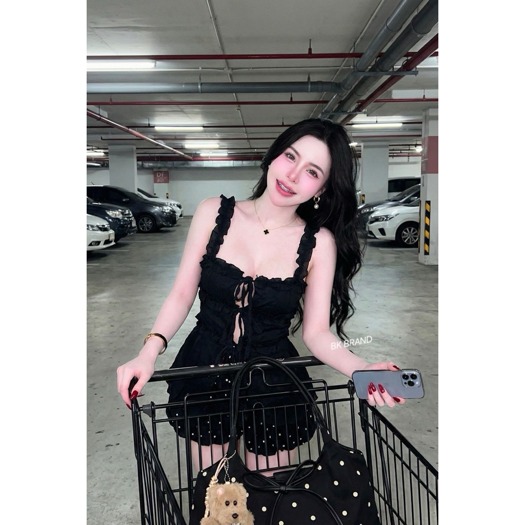 🧸เซต 2 ชิ้นแต่งระบายกางเกงบอลลูน🧸  🏷️BK BRAND    🌷✨เซ็ต2ชิ้นแต่งระบายเสื้อแหวกหน้าผูกโบว์สม็อคหลัง - รูปที่ 5